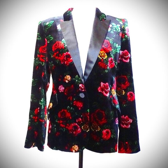 L'AGENCE NWT Chamberlain Velvet Blazer Black Vintage Rose Satin Lapels Size 6 - Picture 7 of 14